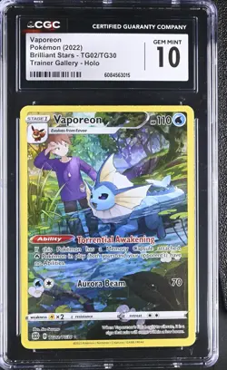 Pokemon Vaporeon TG02/TG30 CGC Gem Mint 10 Brilliant Stars Trainer Gallery - Image 1
