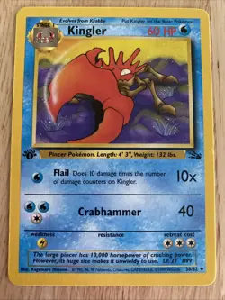 KINGLER Fossil Series POKEMON Non-Holo 1st Edition 1999 Trading Card 38/62 - Image 1