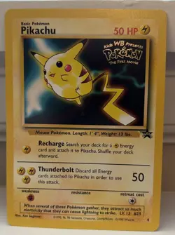 NM Pokemon PIKACHU Card BLACK STAR PROMO Set #4 Movie Release WB Stamped WOTC - Image 1