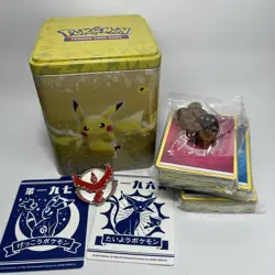 Empty Pokemon Electric Tin Dice 3 Packs Of Energy Cards 2 Dividers And Pin Badge - Image 1