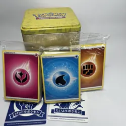 Empty Pokemon Electric Tin Dice 3 Packs Of Energy Cards 2 Dividers And Pin Badge - Image 2