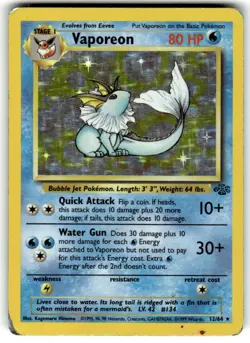 Pokemon Vaporeon 12/64 Holo Jungle 1999 WOTC HP Vintage Card - Image 1
