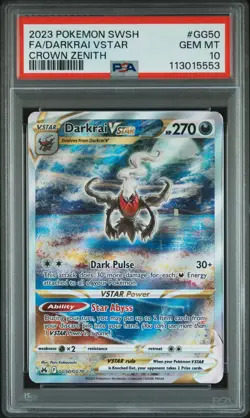 2023 POKEMON SWORD & SHIELD CROWN ZENITH #GG50 FULL ART/DARKRAI VSTAR PSA 10 - Image 1