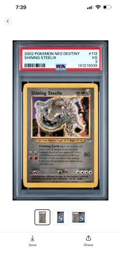 Pokemon TCG Shining Steelix Neo Destiny Secret Holo card 112/105 Vintage Psa 3 - Image 1