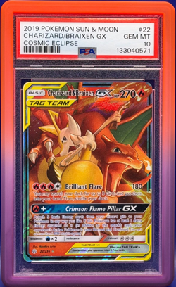 2019 POKEMON SUN & MOON COSMIC ECLIPSE #22 CHARIZARD & BRAIXEN GX PSA 10 - Image 1