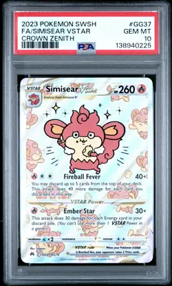 2023 POKEMON SWORD & SHIELD CROWN ZENITH #GG37 FULL ART/SIMISEAR VSTAR PSA 10 - Image 1