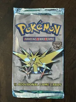 POKEMON FOSSIL BOOSTER PACK ZAPDOS ART WOTC 1999 FACTORY SEALED - Image 2