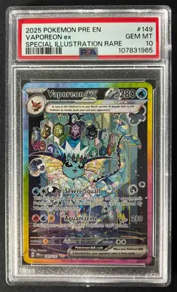 2025 Pokemon Prismatic Evolutions Vaporeon ex #149/131 PSA 10 - Image 1