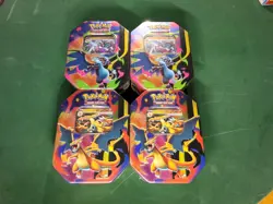 (4) Pokemon TCG Mega Charizard X EX Tin Lot X4 FACTORY SEALED Brand New - Image 1