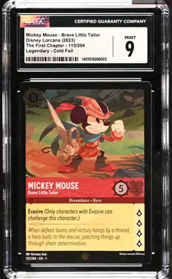 CGC 9 Mickey Mouse Brave Little Tailor Lorcana Card Cold Foil 115/204 Legendary - Image 1
