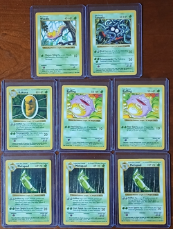8 Shadowless Leaf Pokemon Cards- 3 Metapod-2 Koffing - Weedle - Kakuna - Tangela - Image 1