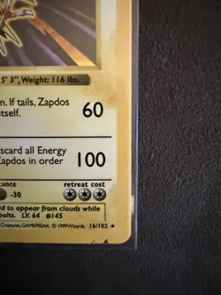 Shadowless Zapdos Holo Base Set 16/102 Damaged Crease Pokemon Card - Image 5