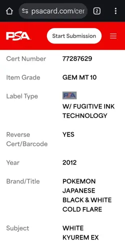👑⭐ White Kyurem EX B & W Certified PSA 10 Cold Flare 041/059 Low Pop 16 Pokemon - Image 5