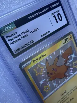 AMERICAN 2024 Pokemon TCG Paldean Fates Shiny Pikachu CGC 10 Holo Rare English - Image 1