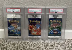 Pokemon TCG Base Set Unlimited Booster Pack Set PSA 9 Long Pack - Image 1