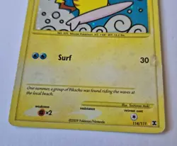 HOLO BLEED ERROR SWIRL Pokemon Surfing Pikachu Holo 114/111 Rising Rivals Secret - Image 4