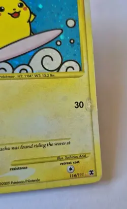 HOLO BLEED ERROR SWIRL Pokemon Surfing Pikachu Holo 114/111 Rising Rivals Secret - Image 5