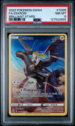 2022 POKEMON SWORD & SHIELD BRILLIANT STARS #TG05 FULL ART/ZEKROM PSA 8 - Image 1