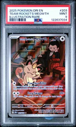 2025 POKEMON DRI EN-DESTINED RIVALS ILLUSTRATION RARE TEAM ROCKET'S MEOWTH PSA 9 - Image 1