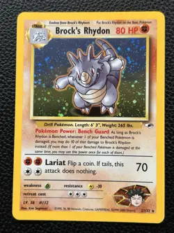 Pokemon TCG Brock's Rhydon Gym Heroes 2/132 Holo Unlimited Rare Vintage NM - Image 1