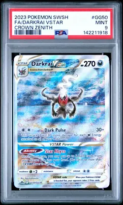 2023 POKEMON SWORD & SHIELD CROWN ZENITH #GG50 FULL ART/DARKRAI VSTAR PSA 9 - Image 1