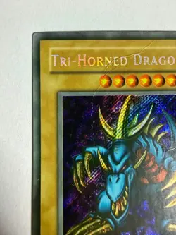 Tri-Horned Dragon LOB-E000 Secret Rare 1st Edition Moderate Play Yugioh - Image 3
