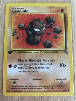 Pokemon Fossil 1st First Edition Geodude Common Card 47/62 Vintage - Image 1