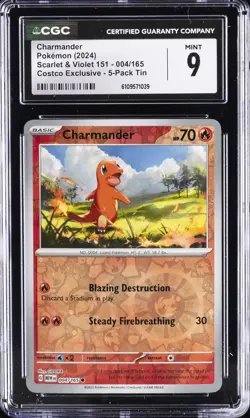 2024 POKEMON SCARLET & VIOLET 151 COSTCO EXCLUSIVE 5-PACK TIN CHARMANDER CGC 9 - Image 1