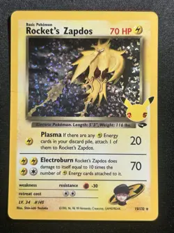 Rocket's Zapdos 15/132 holo Celebrations Classic Collection Pokemon FAST SHIP! - Image 1