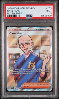 2024 POKEMON TWM EN-TWILIGHT MASQUERADE ULTRA RARE #203 CARETAKER PSA 9 MINT - Image 1