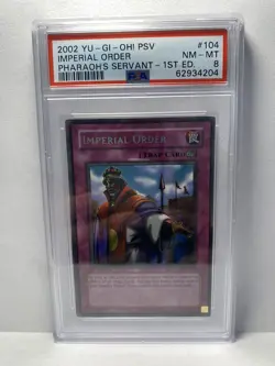 Yugioh 1st Edition Pharaoh's Servant IMPERIAL ORDER PSV-104 Secret Rare PSA 8 NM - Image 1