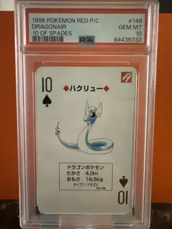 PSA 10 DRAGONAIR #148 10 OF SPADES 1996 POKEMON RED JAPANESE PLAYING CARDS - Image 1