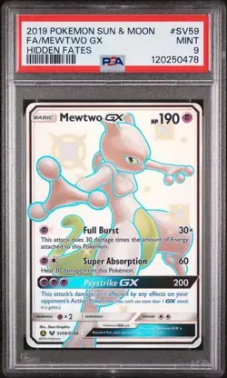 Mewtwo GX SV59/SV94 Pokemon PSA 9 MINT Hidden Fates Full Art Rare Shiny - Image 1