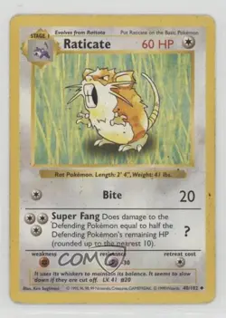 Raticate Shadowless Pokemon Base Set #40 1999 READ - Image 1