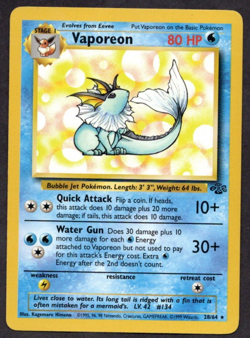 1999 Pokemon Vaporeon Jungle 28/64 Non Holo LP, very light bend, no creases - Image 1