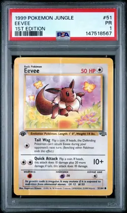 1999 POKEMON JUNGLE 1ST EDITION #51 EEVEE PSA 1 - Image 1