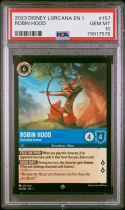 2023 LORCANA EN 1-THE FIRST CHAPTER FOIL #157 ROBIN HOOD Unrivaled Archer PSA 10 - Image 1
