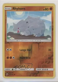 Rhyhorn Reverse Foil Pokemon Sun & Moon Burning Shadows #65 - Image 1