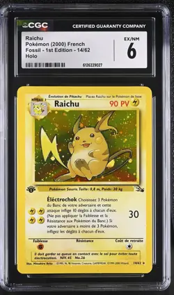 CGC 6 Raichu 14/62 Holo Fossil - 1st Edition French Pokemon Card - Image 1