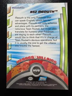 Pokemon #52 Meowth Card HV9 Heroes & Villains Topps TV Animation Series 3 - Image 2