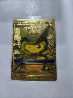 Pokemon Gold Foil Fan Art Card PIKACHU COSPLAY Mega Rayquaza 780HP - Image 1