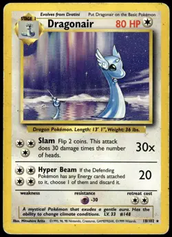 Dragonair 18/102 Rare Base Set Unlimited Pokemon HP-DMG - Image 1