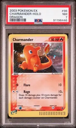 2003 POKEMON EX DRAGON #98 SECRET RARE CHARMANDER HOLO PSA 7 - Image 1