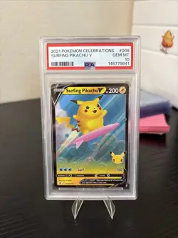 2021 Pokemon Surfing Pikachu V Celebrations 008/025 PSA 10 GEM MINT - Image 1