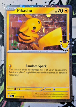 Pikachu 051/162 Cosmos Holo Pokemon Day 2026 w/2 Swirls - Image 1