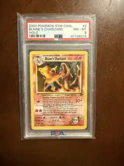 2000 Pokemon Gym Challenge Blaine's Charizard Holo #2/132 PSA 8 - Image 1