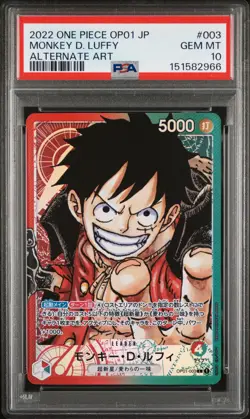 2022 ONE PIECE JPN OP01-ROMANCE DAWN ALTERNATE ART #003 MONKEY D. LUFFY PSA 10 - Image 1
