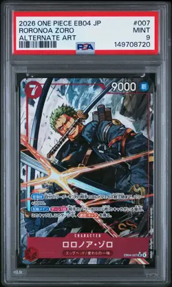 2026 ONE PIECE JAPANESE EB04-EGGHEAD CRISIS ALT ART #007 RORONOA ZORO PSA 9 - Image 1