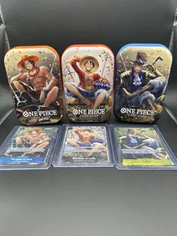 One Piece TCG Ace Luffy Sabo NM Promos + Empty Tins No Packs - Image 1