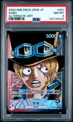 2023 ONE PIECE JPN OP05-AWAKENING OF THE NEW ERA ALTERNATE ART #001 SABO PSA 8 - Image 1